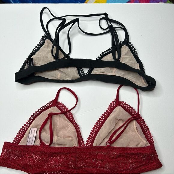 Victoria's Secret Black and Red Floral Lace Unlined Bra Bundle Large Intimates - Picture 3 of 6